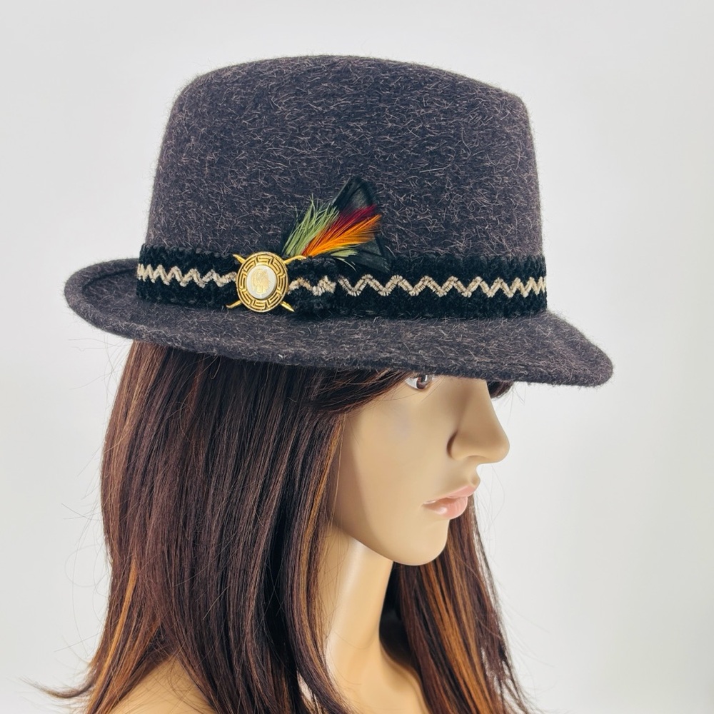 Vintage 60s Hipster Streetwear Embellished  Feathers Merino Wool Fur Fedora Hat